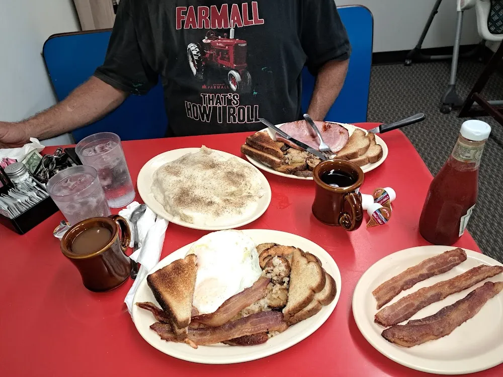 Bacon Eggs Hash Browns Toast and Pancakes